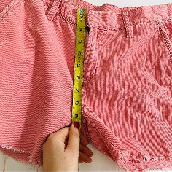 HURLEY Pink Salmon Corduroy Raw Distressed Hem High Rise Waisted Shorts 7 - Picture 7 of 8